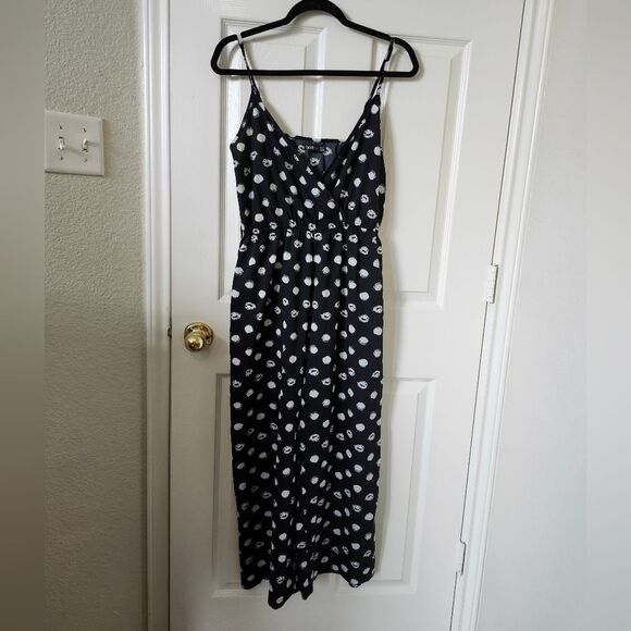 Boohoo Black & White Polka Dot Print Wrap Style Baggy Wide Leg Jumpsuit S - Picture 1 of 10